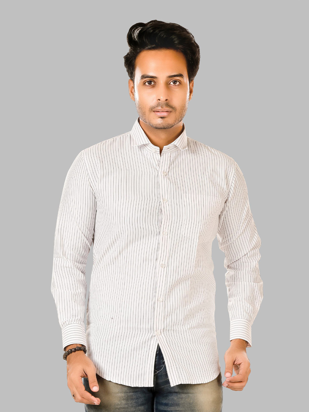 LUXURY BY LAMIS Men Standard Slim Fit Vertical Striped Spread Collar Cotton Casual Shirt