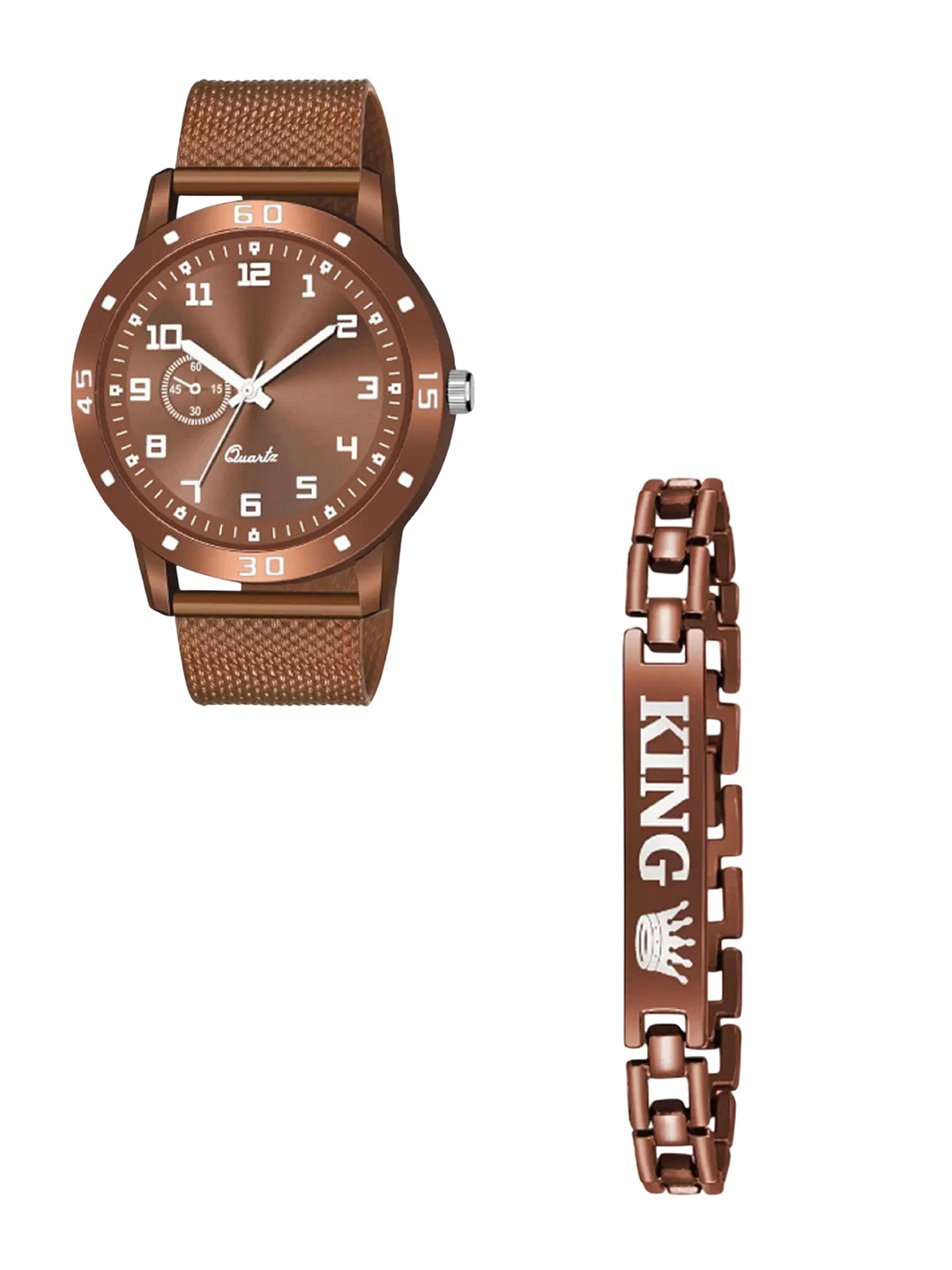 Miss Perfect Men Round Dial & Bracelet Style Straps Analogue Watch And A Bracelet PU_184