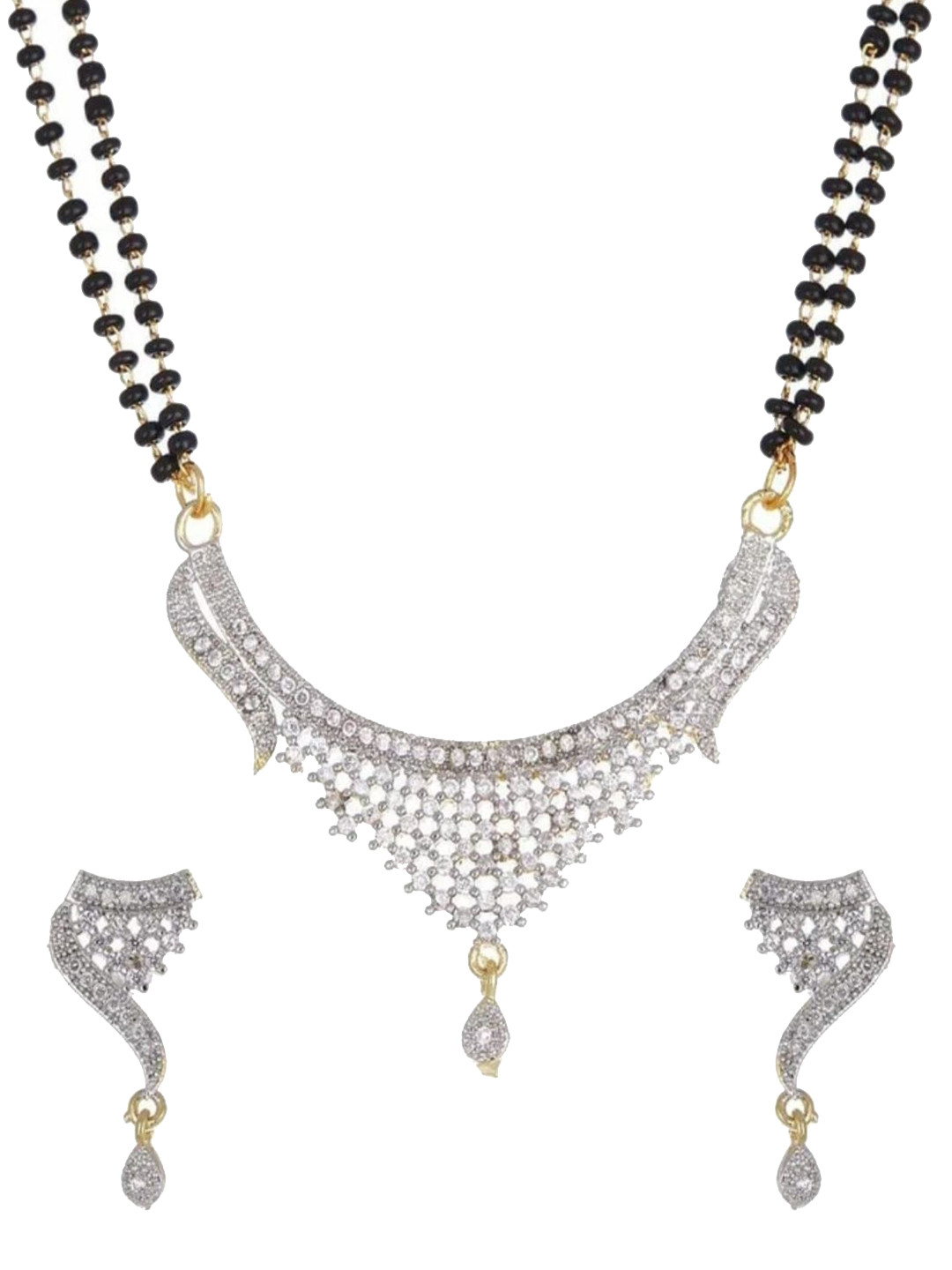 Sansik American Diamond Studded & Beaded Mangalsutra With Earrings