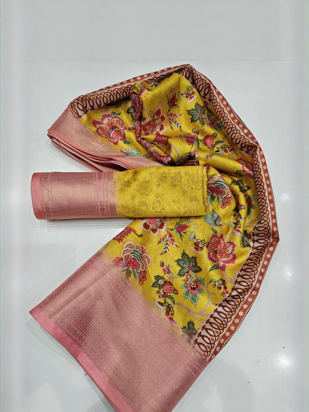 SSHAGUN LIFESTYLE Yellow Printed Hand Batik Cotton Silk Saree