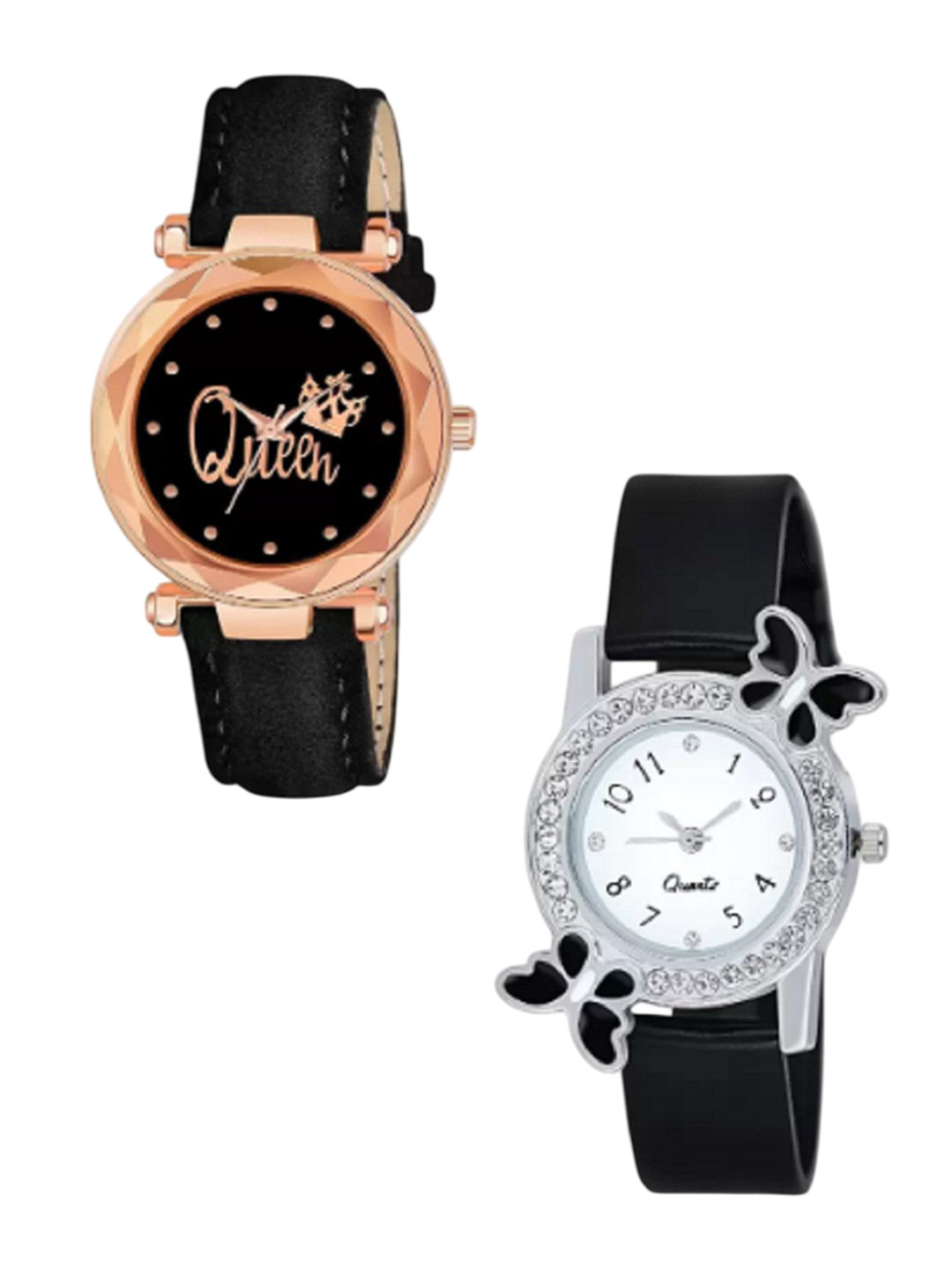 Miss Perfect Women Pack Of 2 Embellished Dial & Leather Straps Analogue Watch LJ211