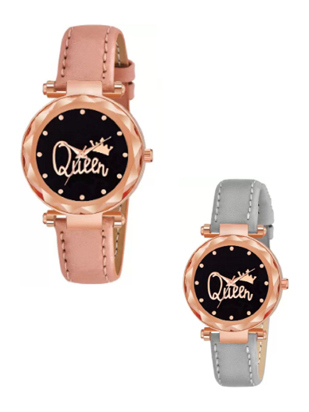 Miss Perfect Women Set of 2 Round Dial & Leather Straps Watch jk_1620