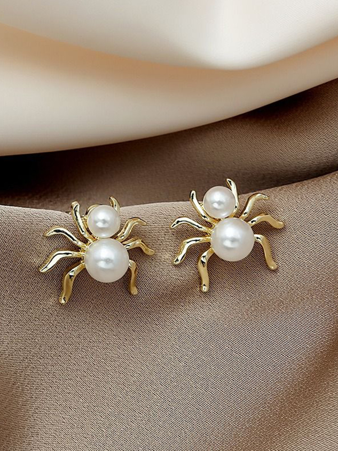 VIEN Stainless Steel Gold-Plated Pearls Beaded Spider Studs