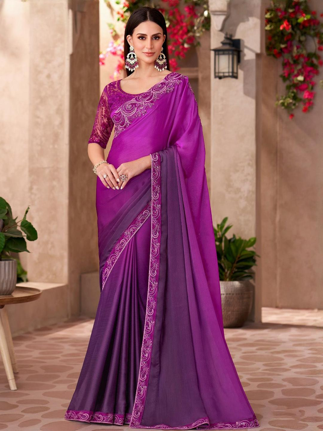 all about you Sequinned Saree With Unstitched Blouse