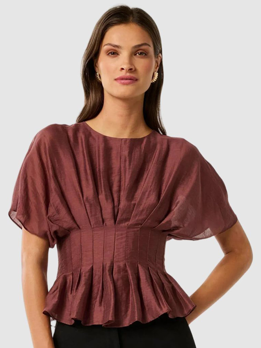 Forever New Women Pleated Batwing Sleeve Top