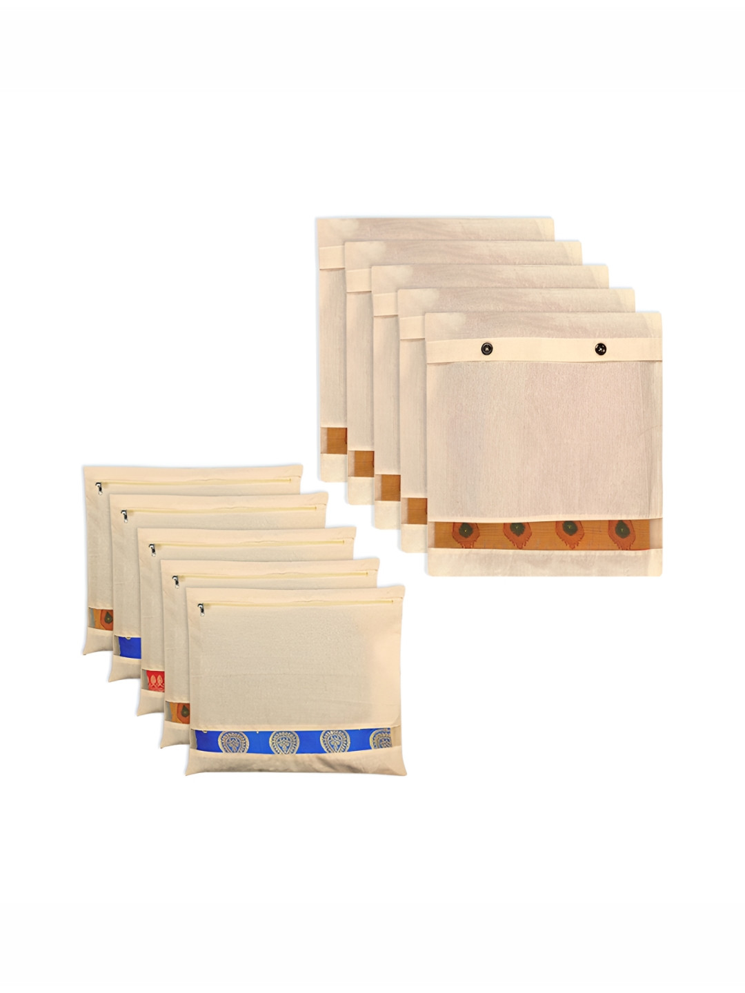 Aura Cream-Coloured 10 Pieces Cotton Reusable Drawer Organisers With Mesh Window