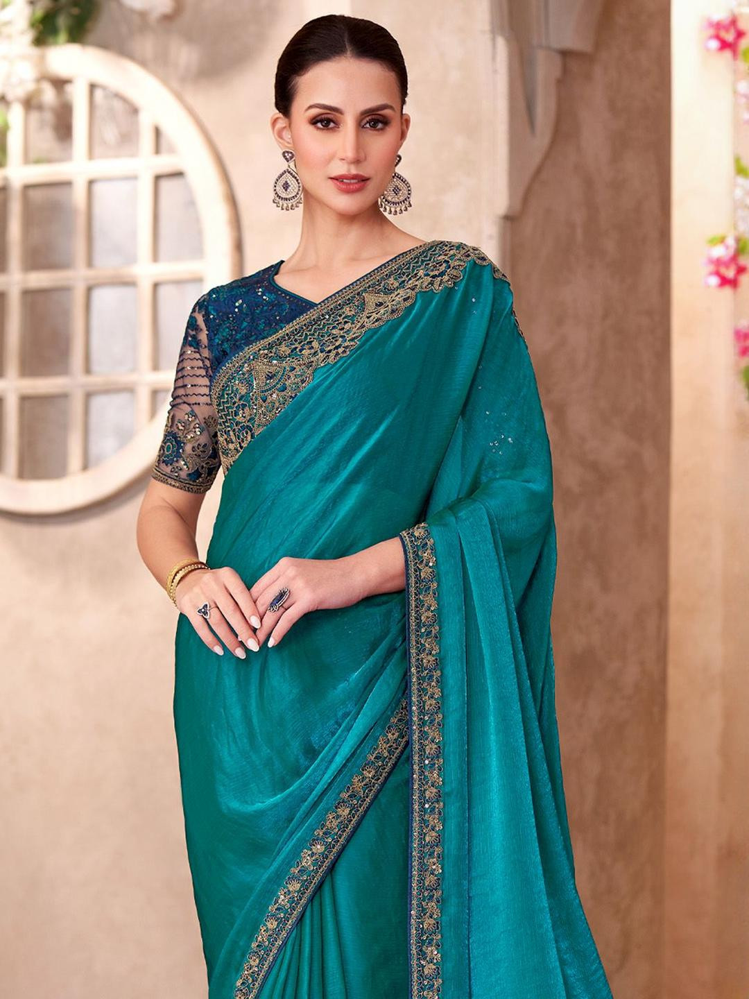 all about you Embroiodered Sequinned Border Pure Georgette Saree