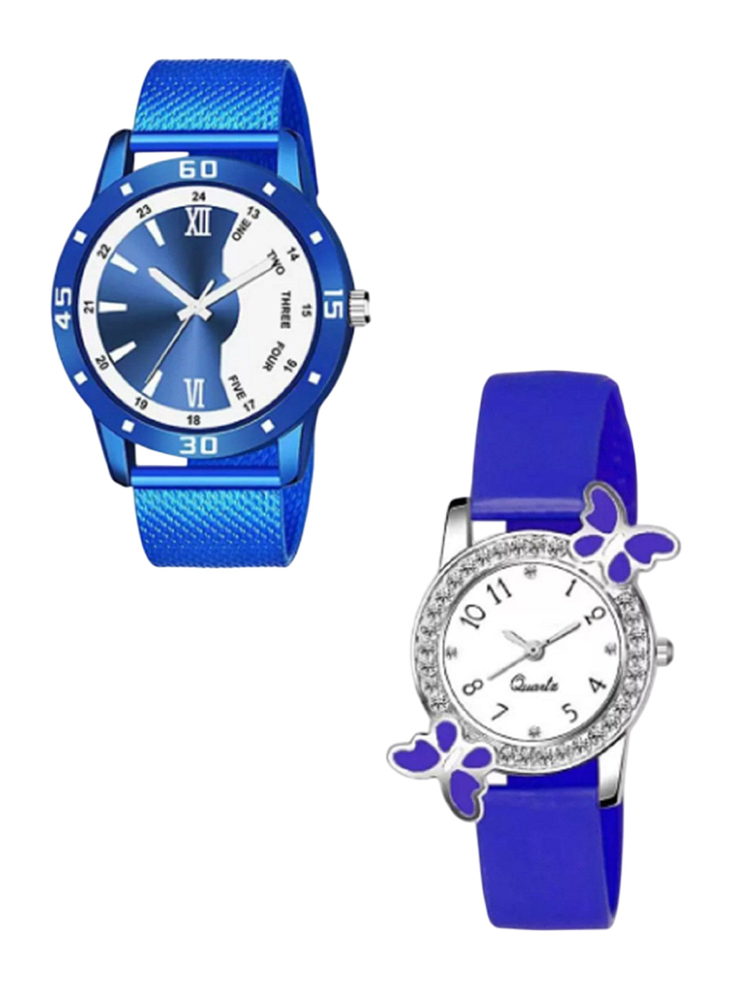 Miss Perfect Unisex Pack of 2 Embellished Round Dial Analogue Watches PL358