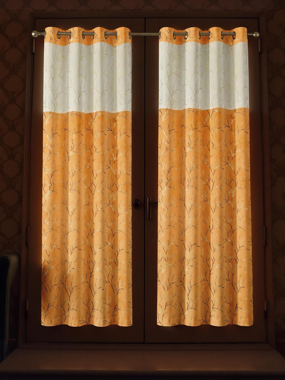 IVAZA Set Of 2 Beige Floral Black Out 5 feet Window Curtain