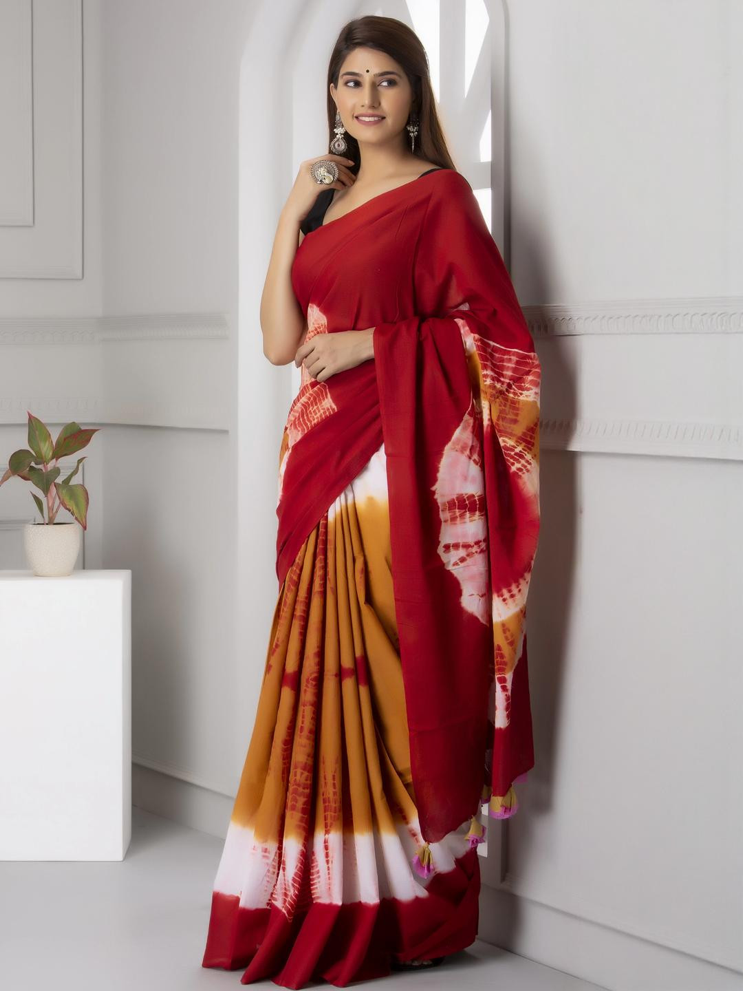 Pinkcity Trade World Maroon Pure Cotton Ikat Sarees