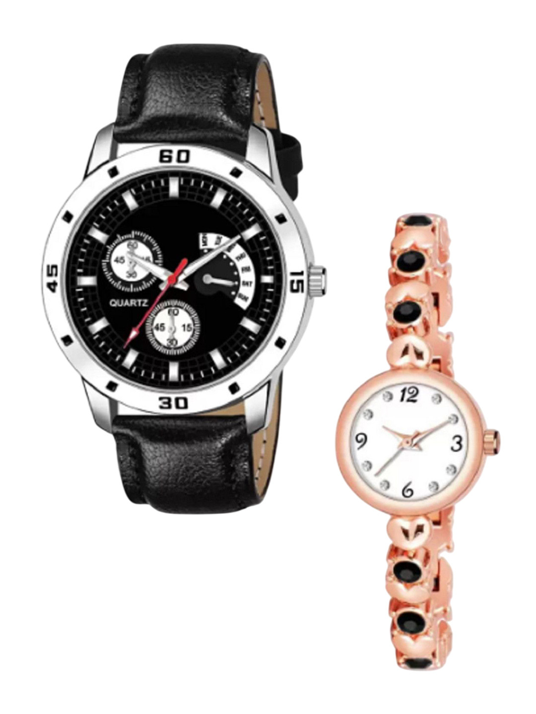 Miss Perfect Unisex Pack Of 2 Round Dial & Leather Straps Analogue Watch PL359