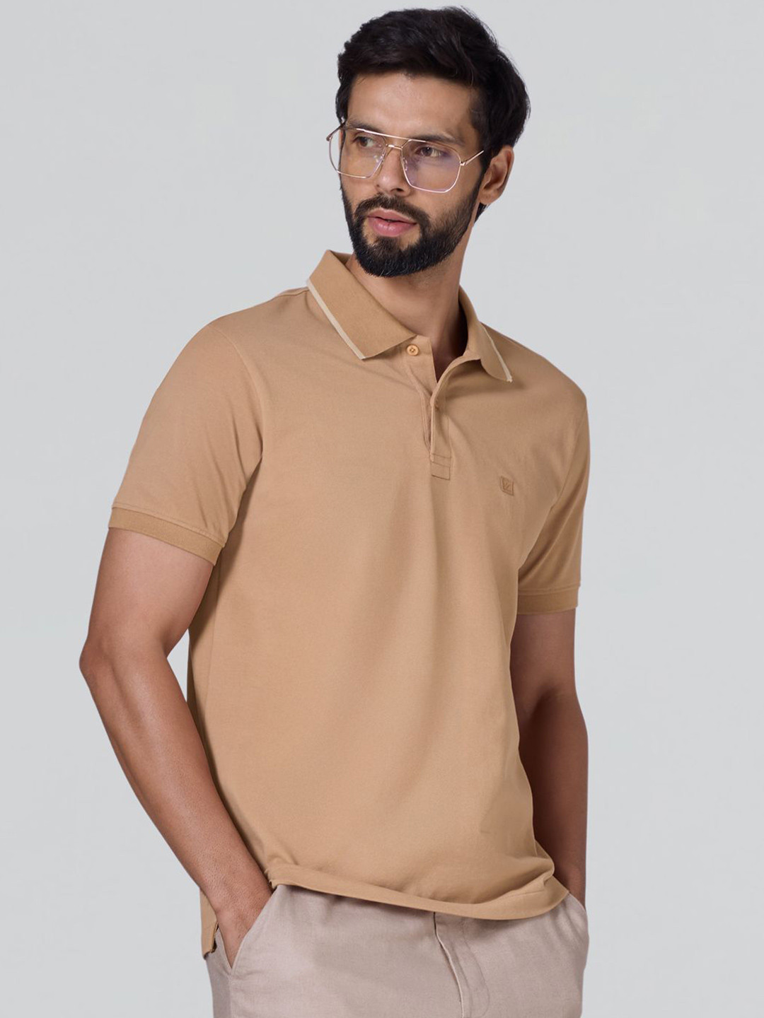 XYXX Men Apex Mercerized Pique Solid Front Stripe Collar Polo Cotton T-shirt