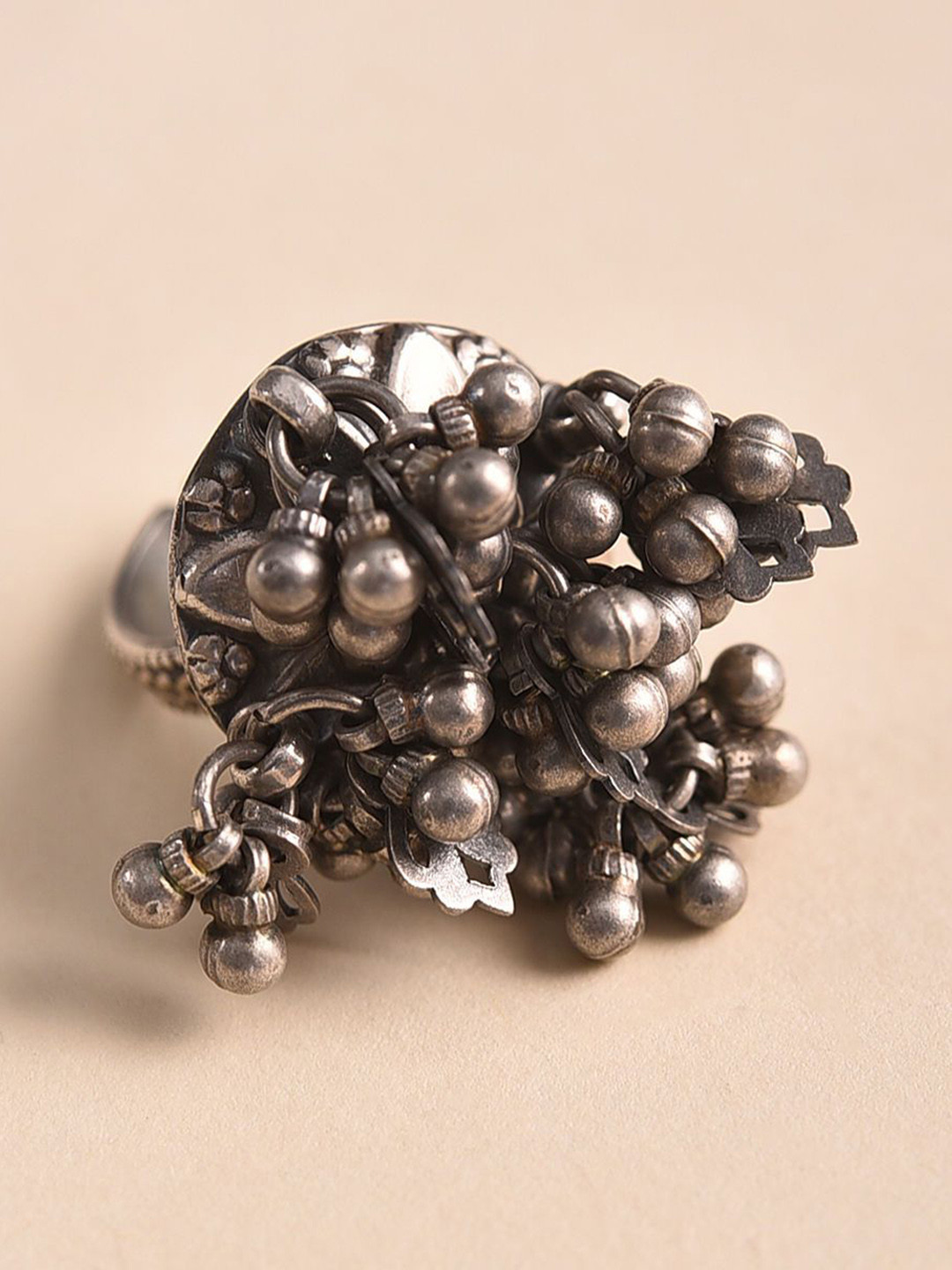 JAYPORE Women Ghoongroo Designed Silver Adjustable Ring