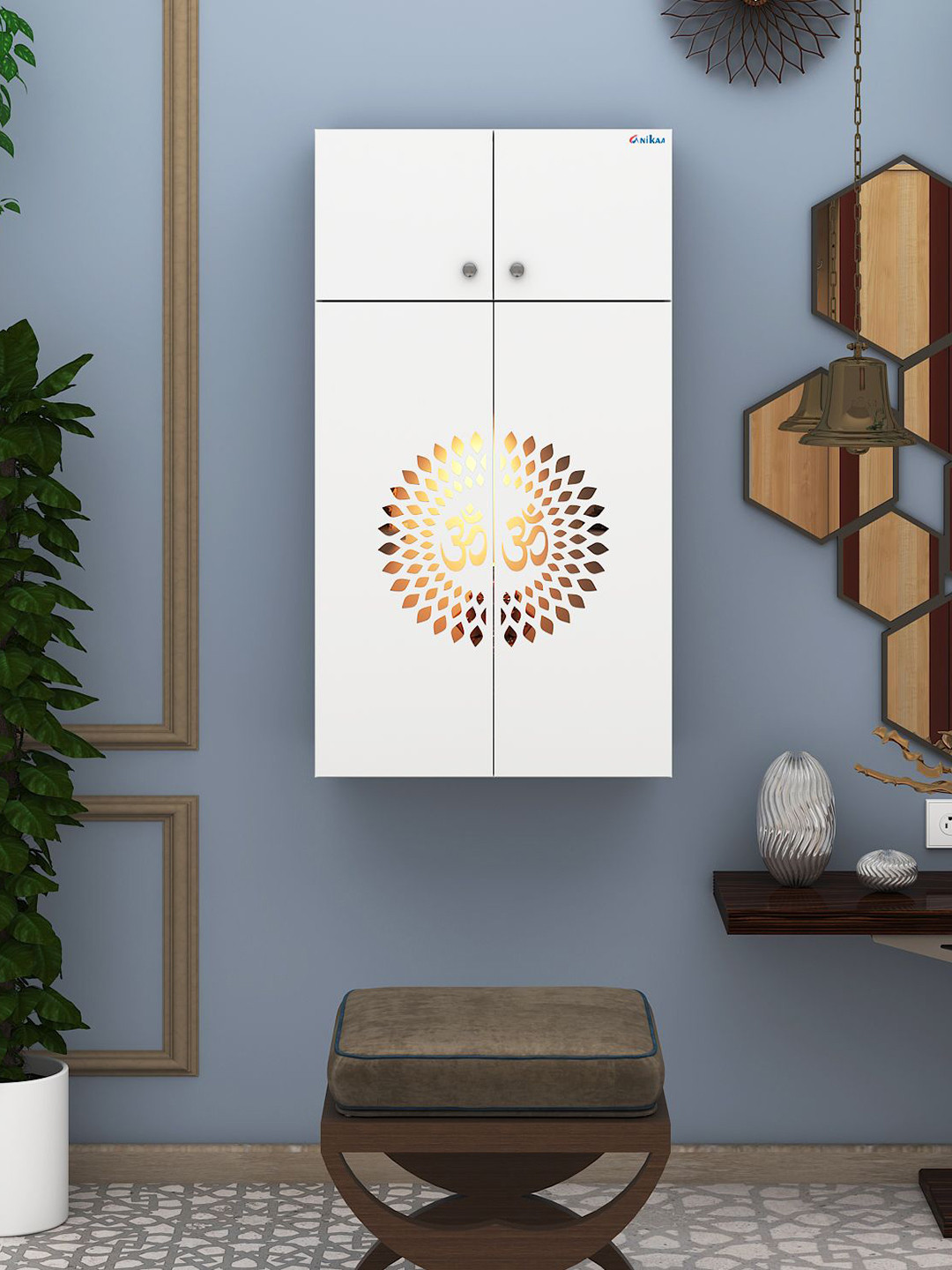 ANIKAA Engineered Wood Home Temple With LED Light