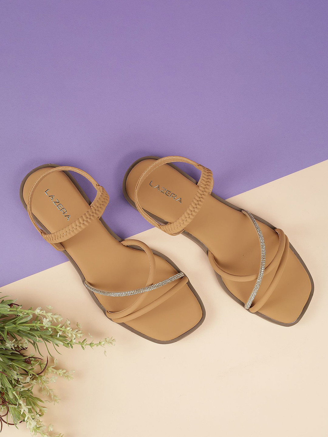 Lazera Women Open Toe Strappy Rhinestone Flat Sandals