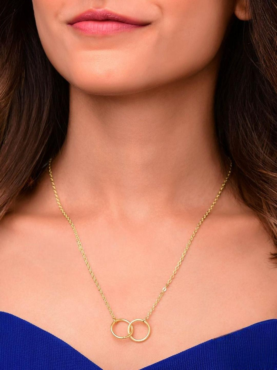 DressBerry Stunning Gold Plated Single Layered Double Circle Ring Pendant Necklace