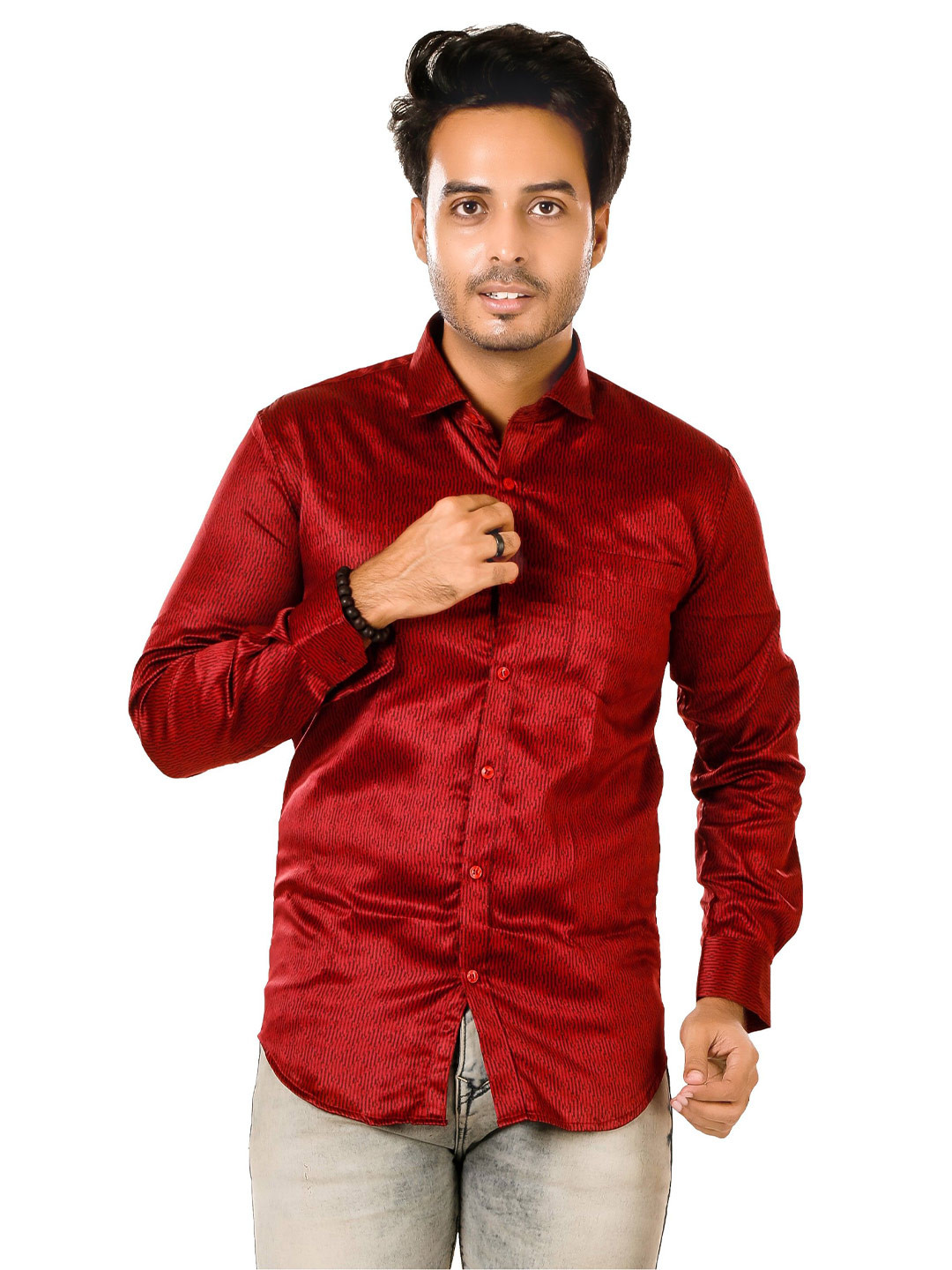 LUXURY BY LAMIS Self Design Spread Collar Long Sleeves Shirt