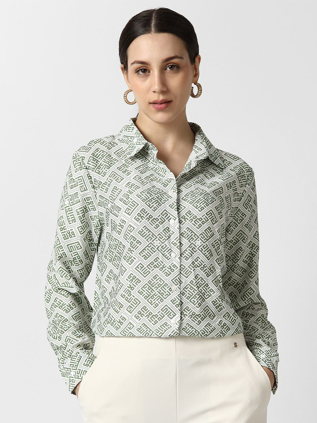 Van Heusen Woman Geometric Printed Spread Collar Casual Shirt