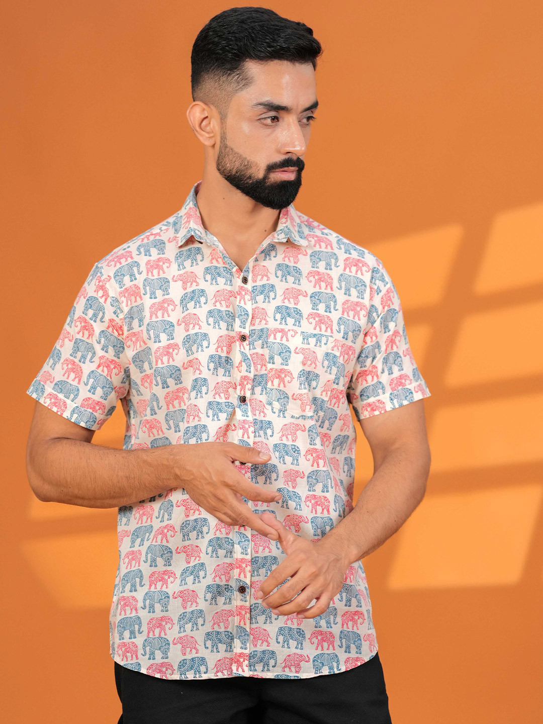 JAHIDA COMFORT WITH STYLE Comfort Printed Short Sleeves Cotton Shirt