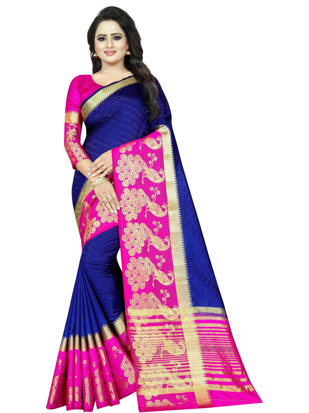 SAARAH Blue Art Silk Kanjeevaram Sarees