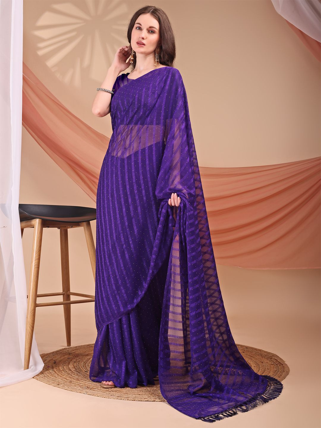 NIYAMI Striped Embellished Bollywood Saree