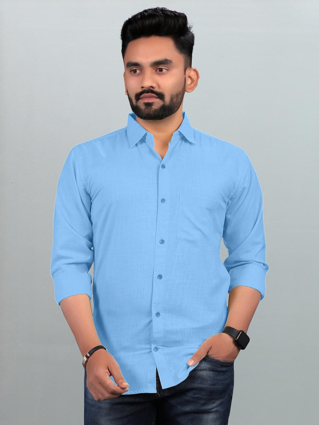 Eleni Trendz Men Turquoise Blue Cotton Casual Shirts