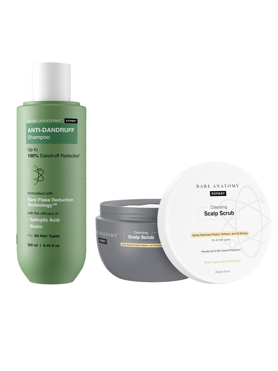 Bare Anatomy Set of Anti Dandruff Shampoo 250ml & Cleansing Scalp Scrub 250g