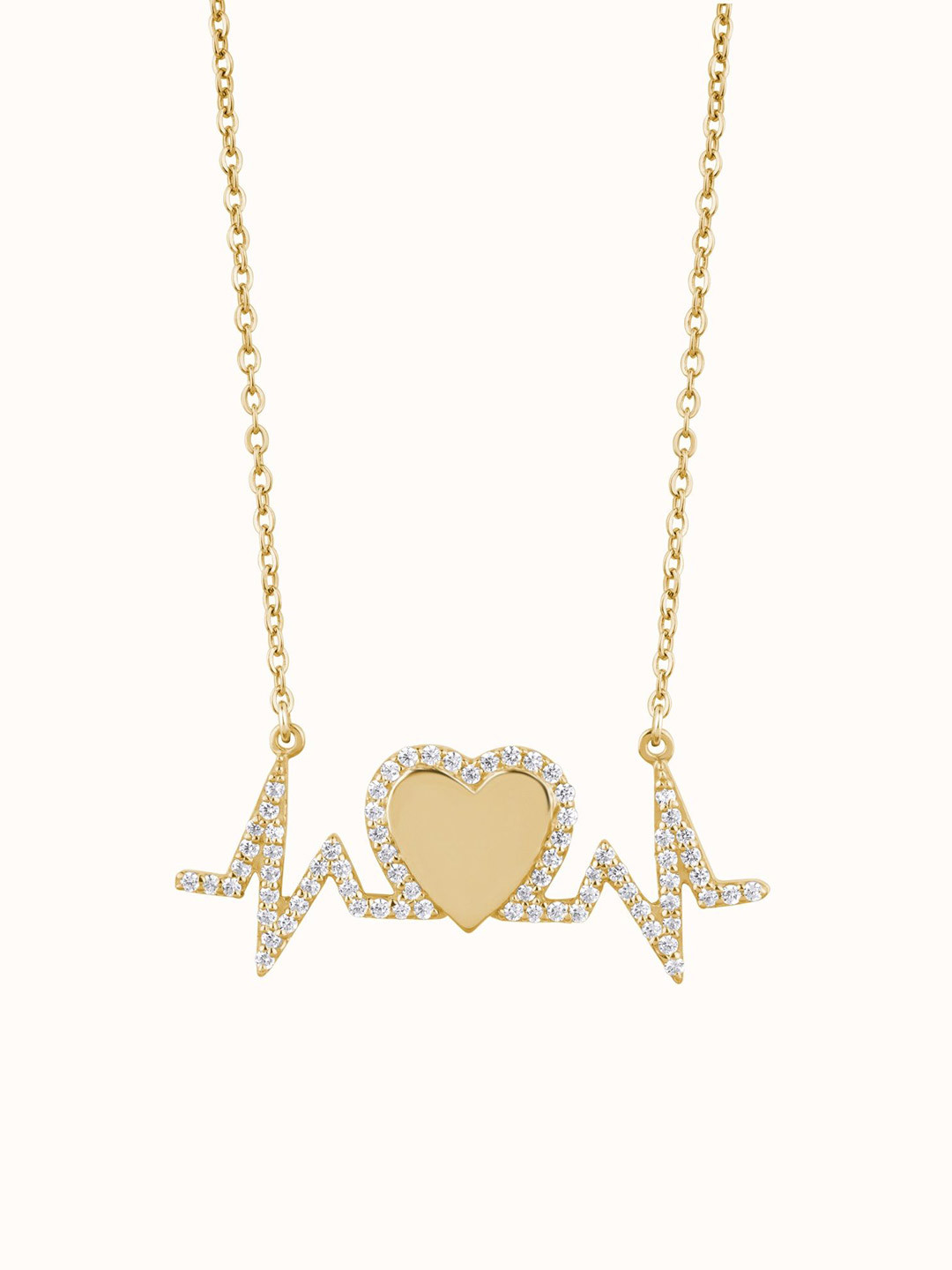 KYMEE 18K Gold Vermeil Stone Studded Love Pulse Pendant With Chain