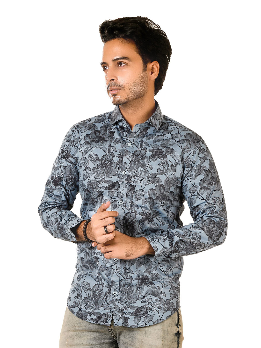 LUXURY BY LAMIS Men Standard Slim Fit Floral Printed Spread Collar Cotton Casual Shirt