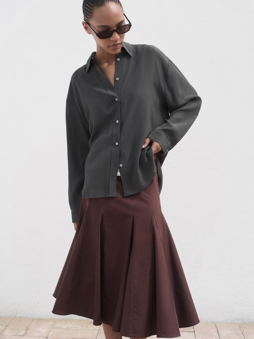 MANGO Drop-Shoulder Sleeves Oversized Casual Shirt With High-Low Hem