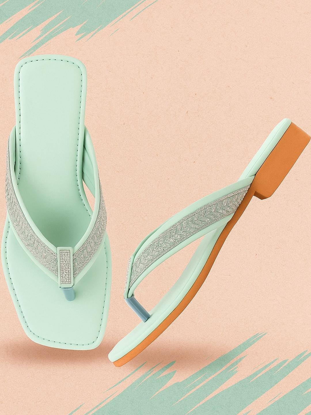 citaali Women Sea Green Synthetic Leather Comfort Sandals