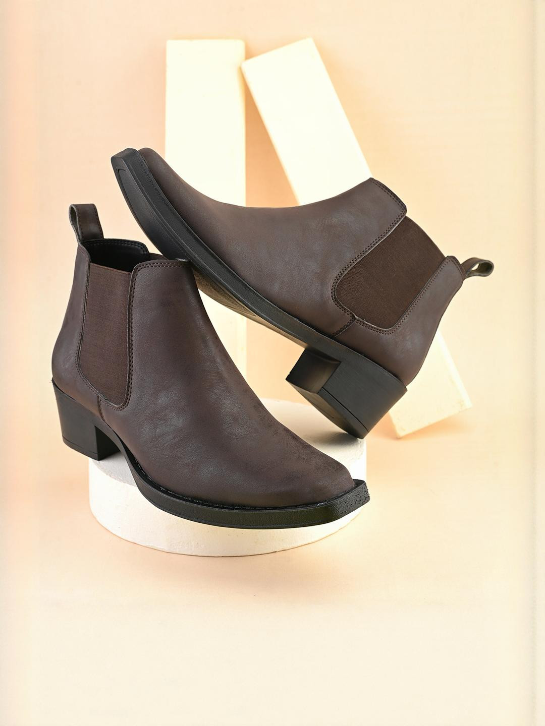 Roadster Men Brown Solid Block Heel Chelsea Boots
