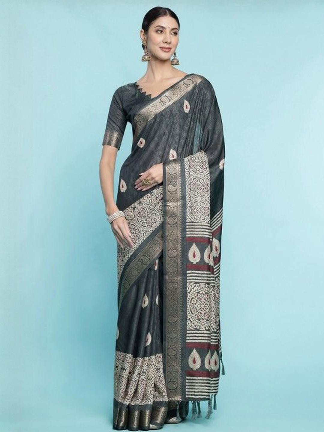 KARAGIRI Grey Dola Silk Saree With Blouse Piece