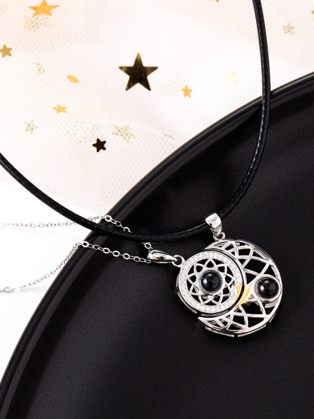 DressBerry Silver-Plated Sun and Moon Magnetic Necklace
