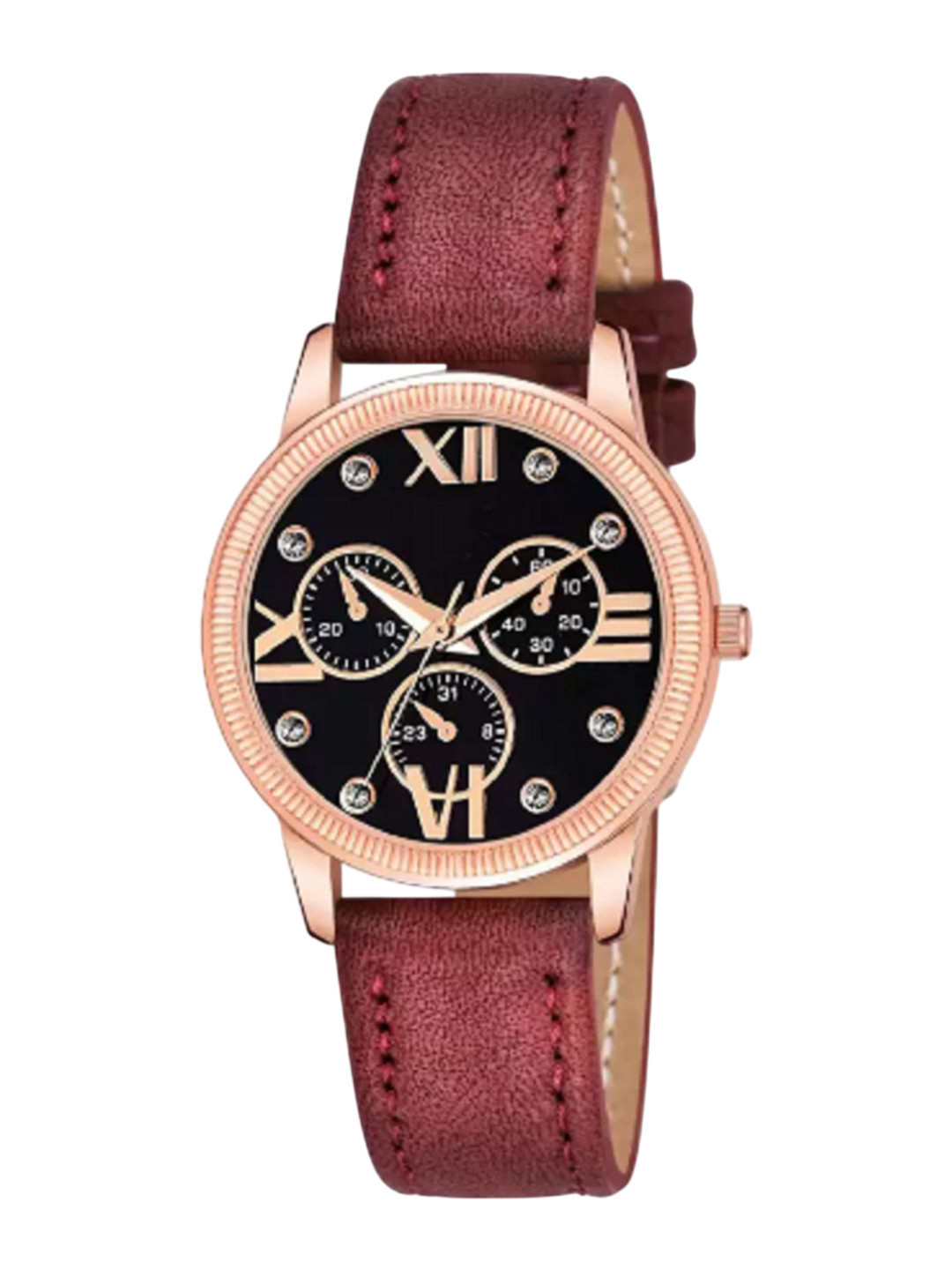 Miss Perfect Women Embellished Dial & Leather Bracelet Style Straps Analogue Watch PL453