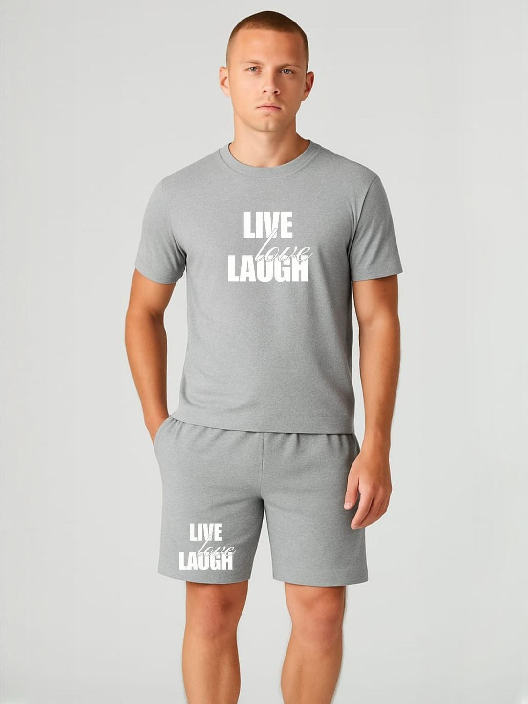 FABSTIEVE Men Live Love Laugh Printed Round Neck T-Shirt With Shorts Co-Ords