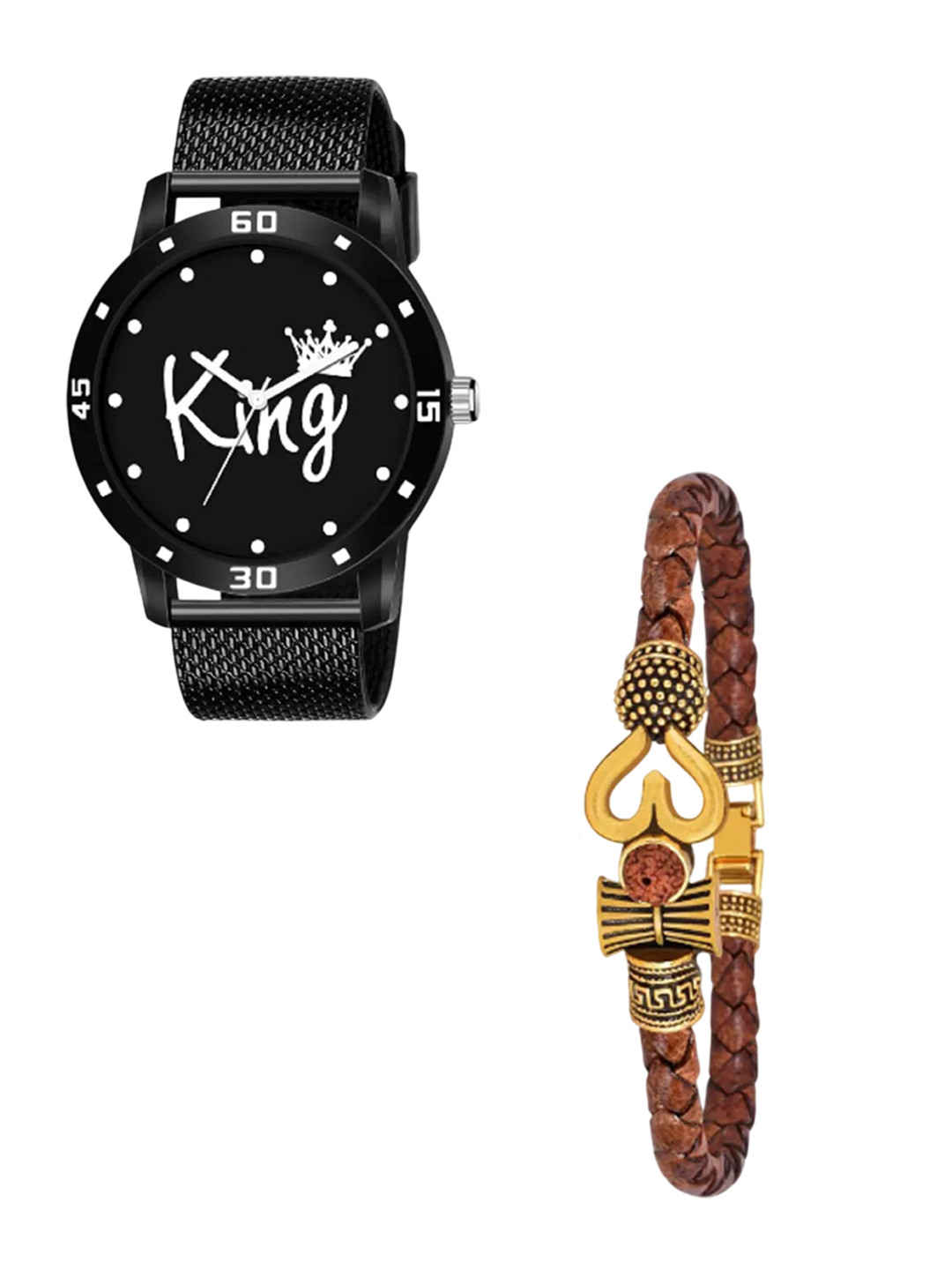 Miss Perfect Men Printed Watch with Bracelet Set