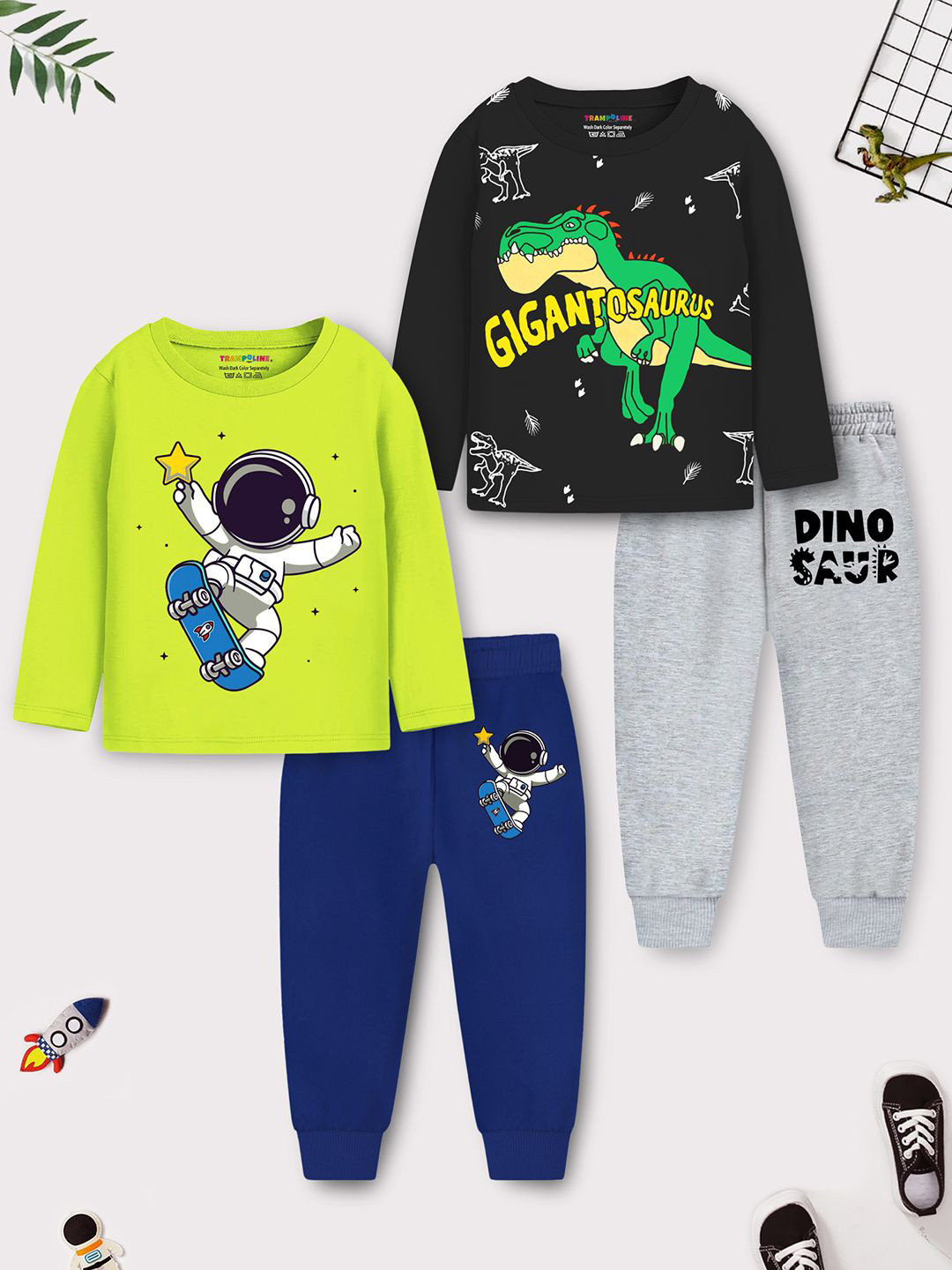 YK X Trampoline Kids Pack Of 2 Graphic Printed Sweatshirt With Pyjamas