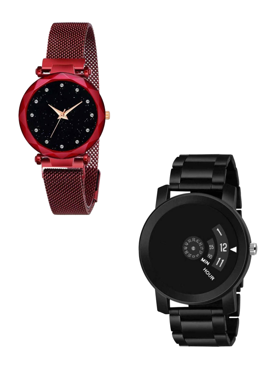 Miss Perfect Unisex Set of 2 Round Dial & Bracelet Style Straps Analogue Watch  CO120