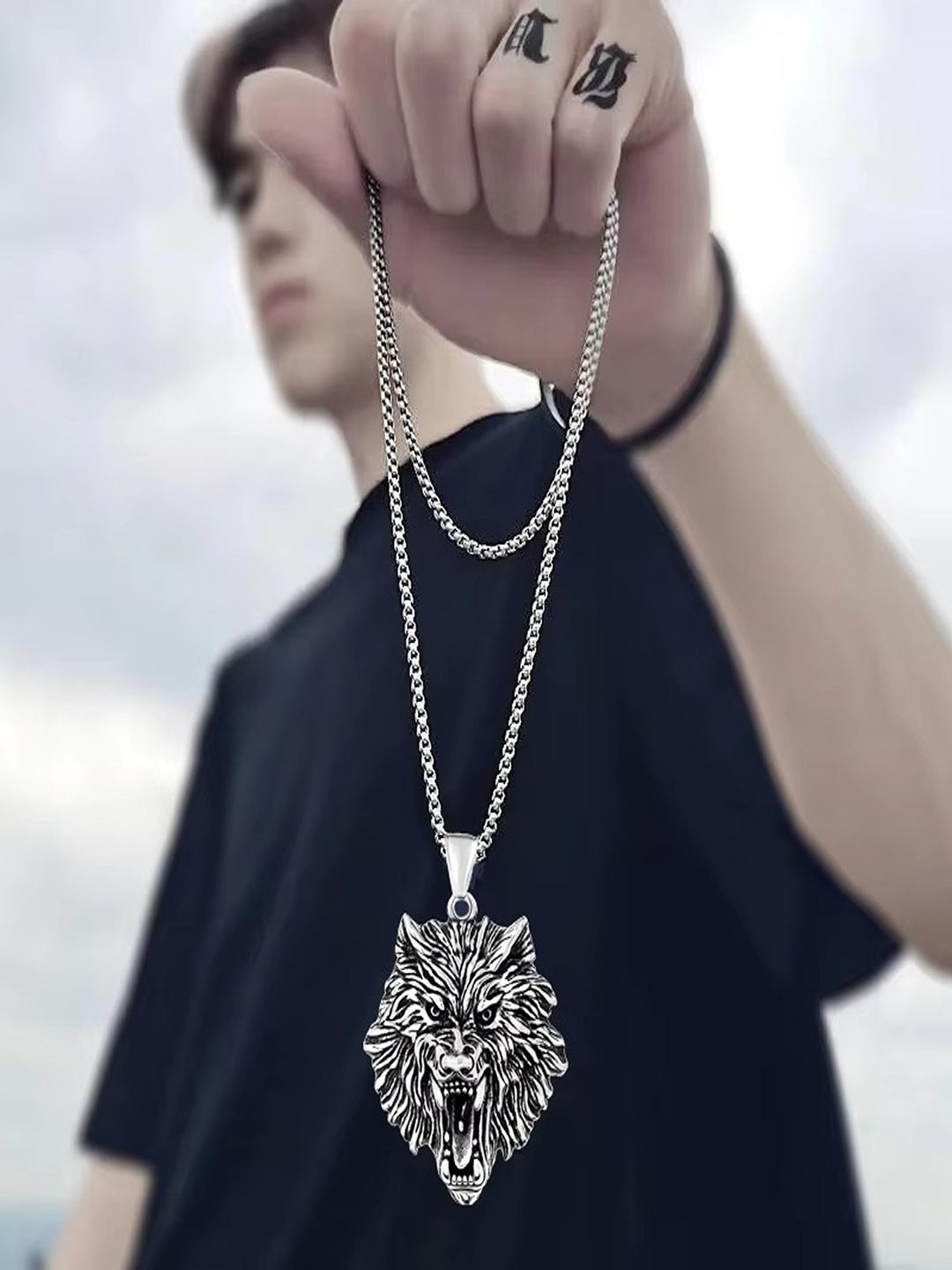 Jewelgenics Silver-Plated Roaring Lion Pendant With Chain
