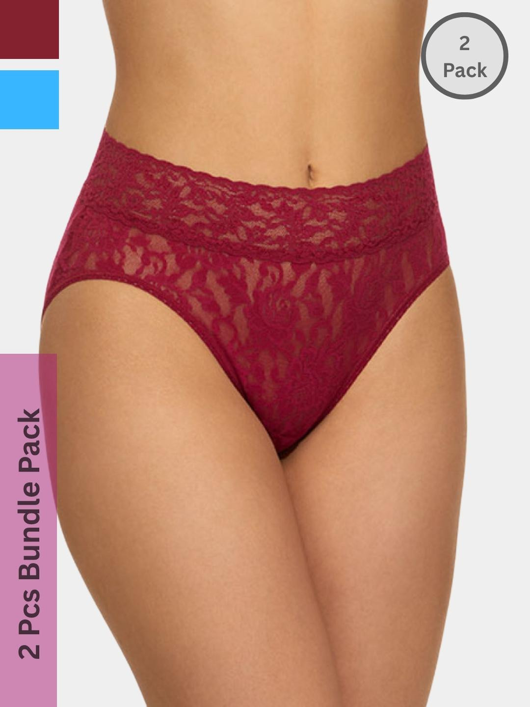 Ribald The Neech Women Pack of 2 Maroon-Turquoise Blue High waist Panty