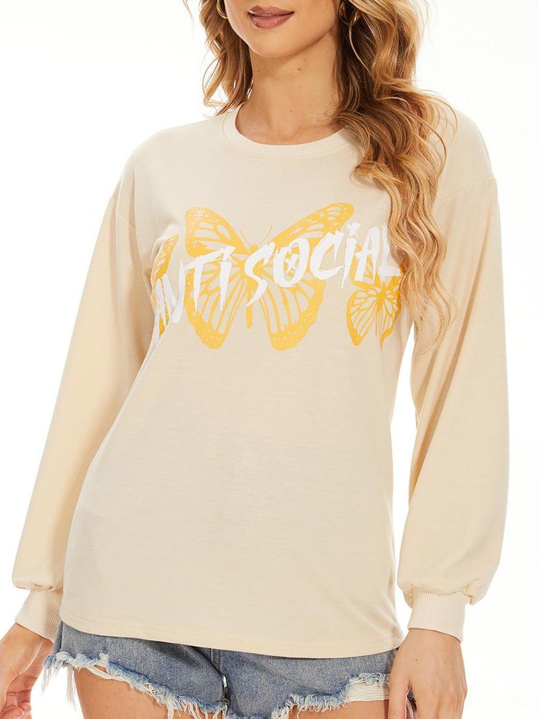 HERE&NOW Women Beige Polyester  Sweatshirts