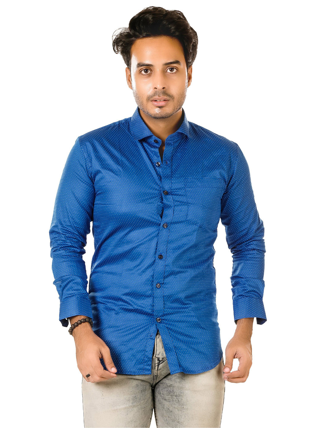 LUXURY BY LAMIS Self Design Spread Collar Slim Fit Party Shirt