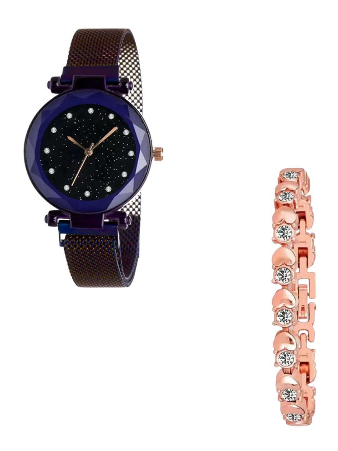 Miss Perfect Women Embellished Dial & Bracelet Style Straps Watch And A Bracelet jk2284