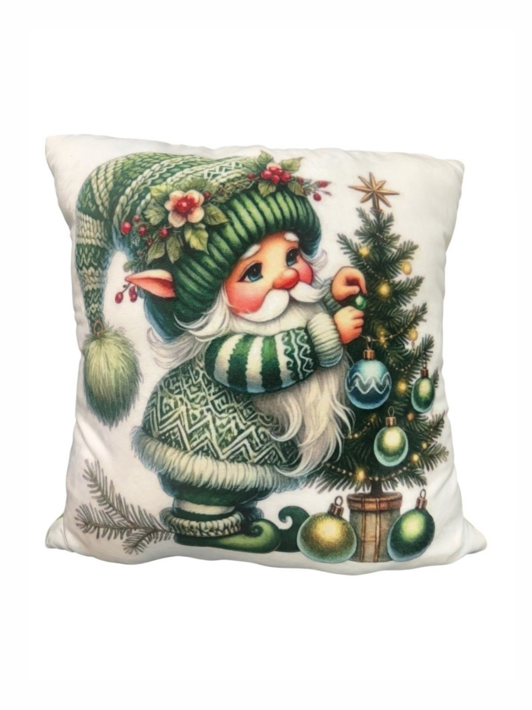 LOMAA White & Green Graphic Printed Square Cushion Cover