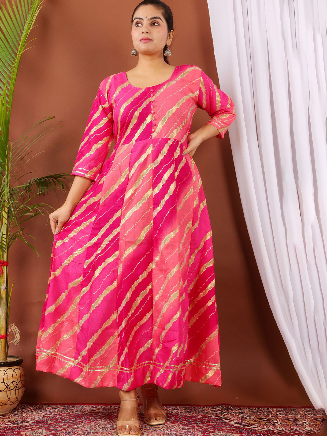 Parth F Women Leheriya Printed Leheriya Festive Cotton Anarkali Kurta