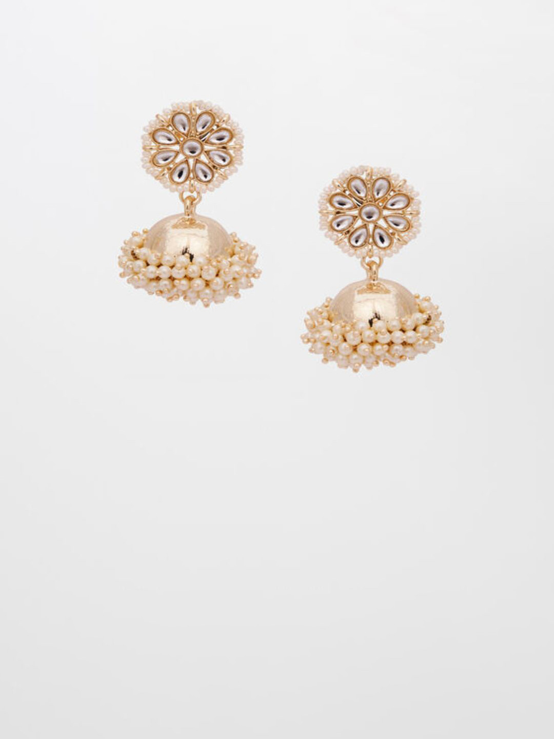 HENA DESIGNS LLP Artificial Stones Studded and Pearls Beaded Dome Shaped Jhumkas