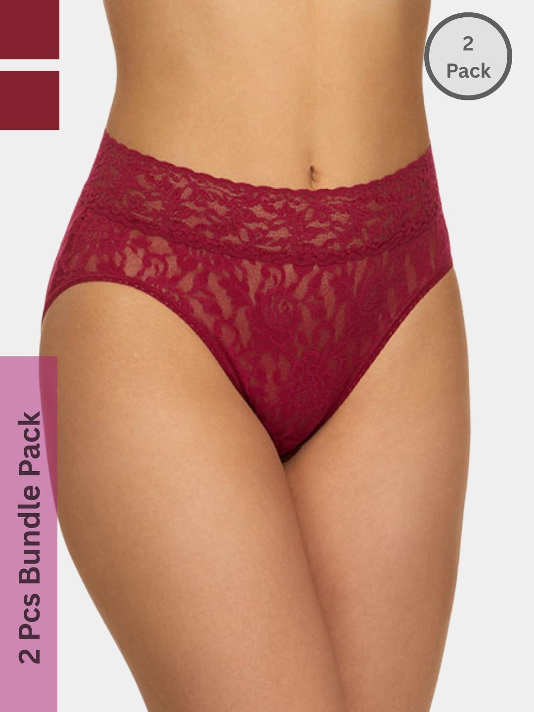 Ribald The Neech Women Pack Of 2 Maroon High Waist Comfort Fit Lace Hipster Briefs