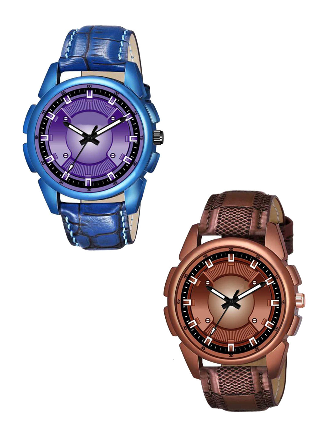 Miss Perfect Men Set Of 2 Dial & Leather Straps Analogue Watch foxx101