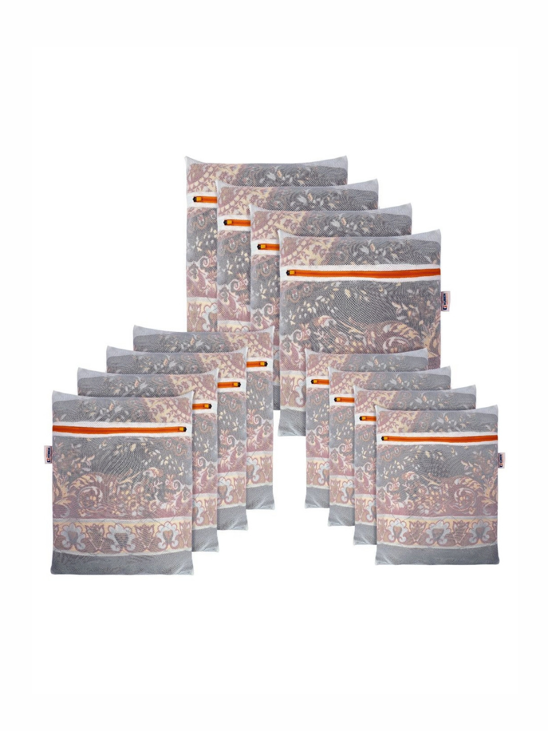 Aura White & Orange Colored 12 Pieces Reusable Laundry Washing Bags Organisers